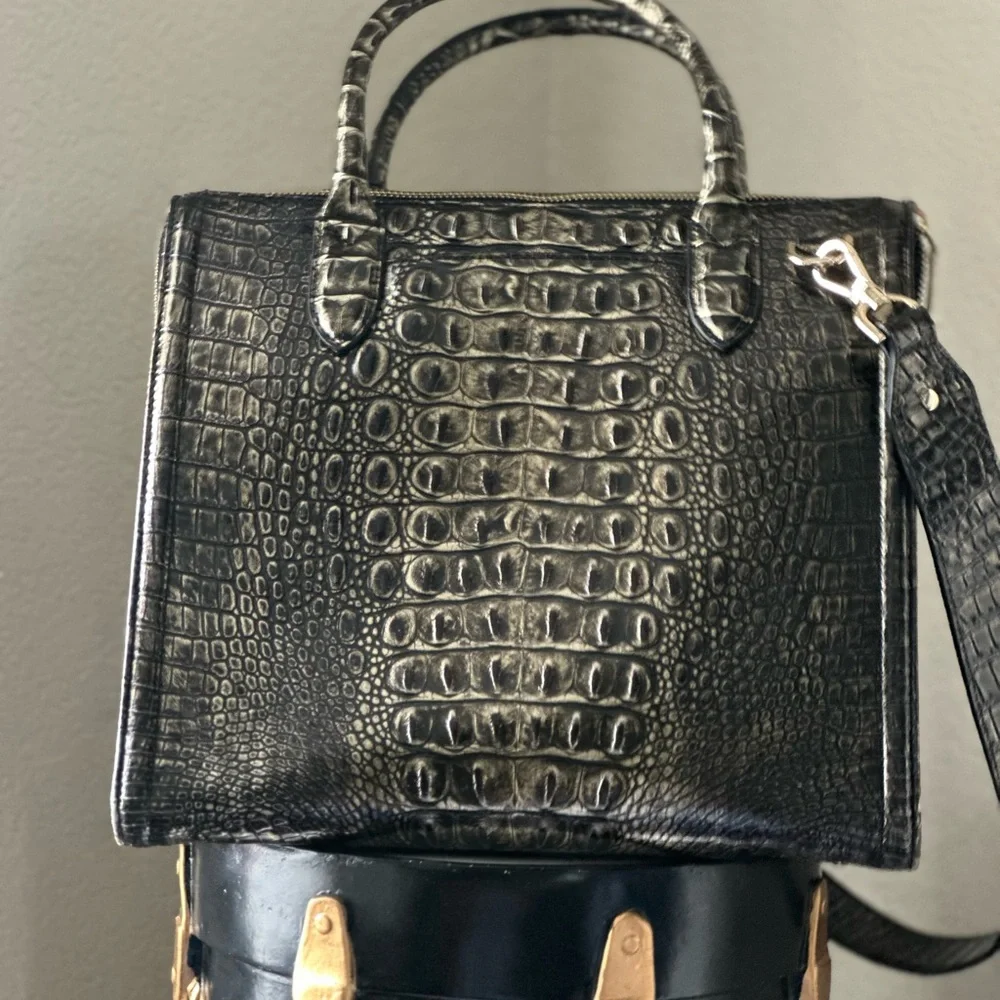 Brahmin Black Embossed Satchel and Wallet Set - Picture 4 of 5